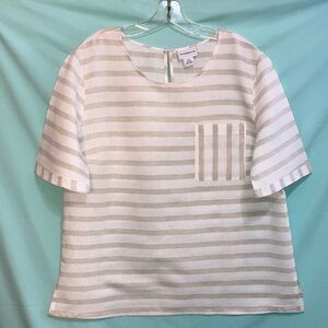 Liz Claiborne Beige and White Linen Blend Top